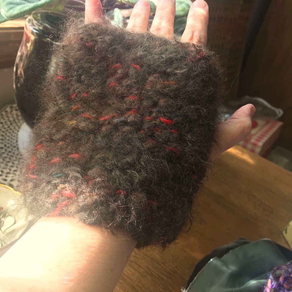 Handmade knit wool fingerless gloves